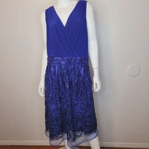 R & M Richards Navy Blue Sequin Knee Length Sleeveless Dress Sz 22W
